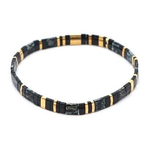 Black and Gold Tila Beaded Stretch Bracelet